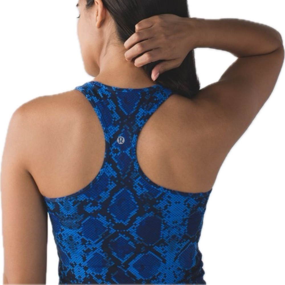 Lululemon Cool Racerback Blue Sapphire Ziggy Snake Print Yoga Shirt Tank Top - Picture 3 of 9